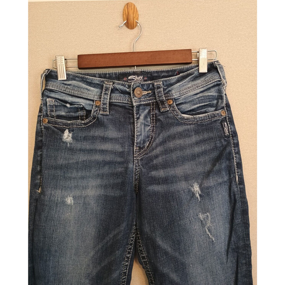 Silver Jeans Women's Blue 28x31 Suki High Slim Boot Cut Fluid Stretch Distressed - Picture 4 of 16